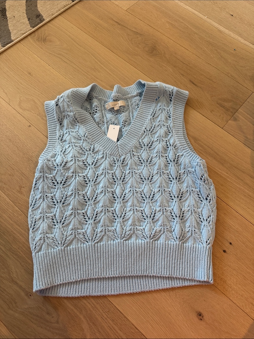 LOFT Pale Blue Cable Knit V-Neck Sweater Vest NWT